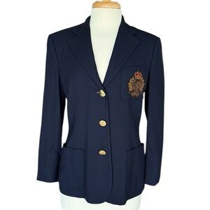 Vintage Lauren Ralph Lauren Wool Navy Blue Blazer with Gold Buttons Size 4